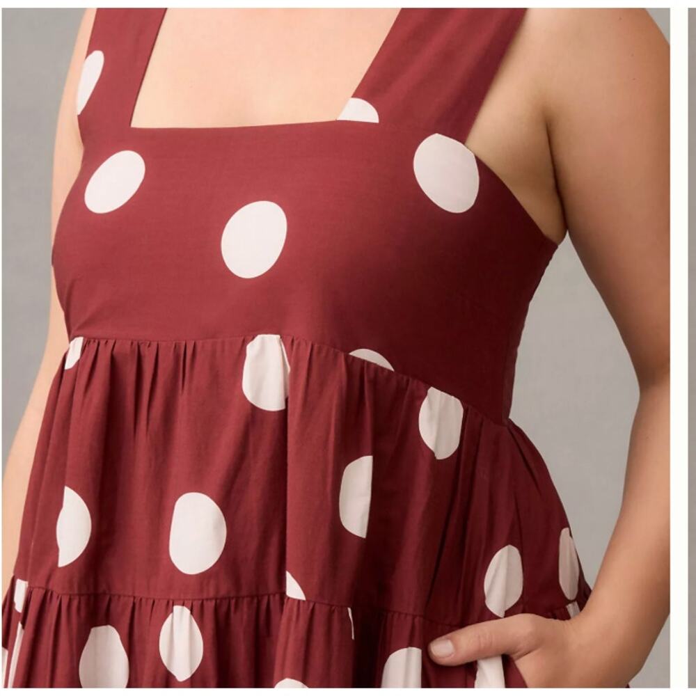 Anthropologie Helena Square-Neck Babydoll Dress Polka Dot Brown White Medium - Picture 5 of 7